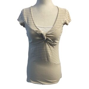 Smart Set Beige and White Striped Women's Top with Front Bow Tie Size S